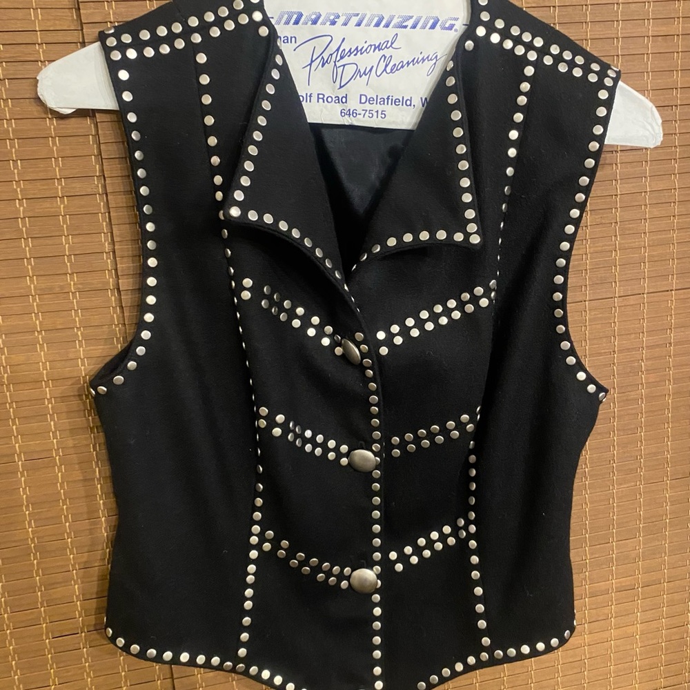 Double D Ranch Wear XS Vest Lined Black Wool with Silver Studs